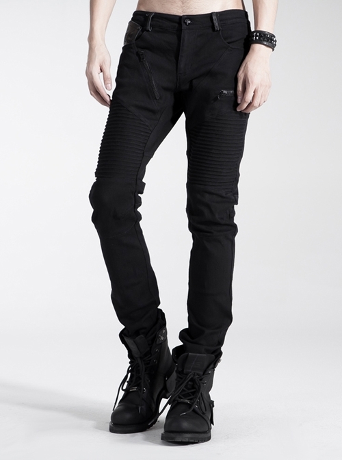Punk Black Elastic Wash Water Long Trousers
