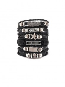 Hip Hop Personality Trend Braided Leather Six-Piece Unisex Bracelets