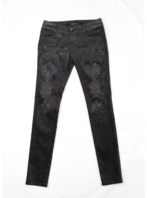 Gothic Elastic Long Black Floral Printed Leggings