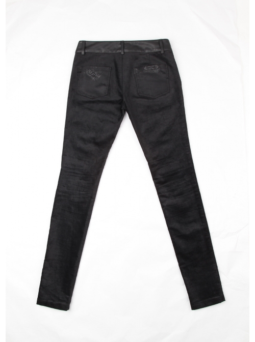Gothic Elastic Long Black Floral Printed Leggings