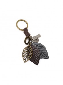 Personalized Simple And Creative Retro Leaf Pattern Leather Key Chain