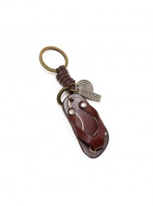 Creative Hand-Woven Personalized Retro Leather Slippers Key Chain