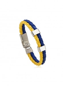 Blue And Yellow Multi-Layer Cowhide Woven Simple Style Creative Men's Bracelet