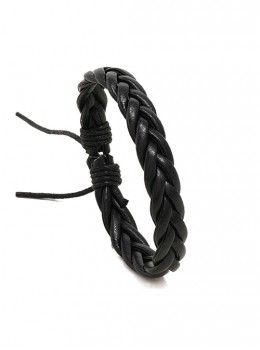 Pure Black Simple And Trendy Leather Three-Strand Braid Unisex Bracelet