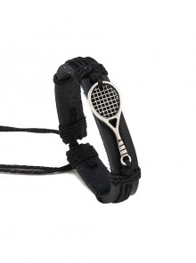 Black Handwoven Metal Tennis Racket Pattern Simple Style Personalized Bracelet