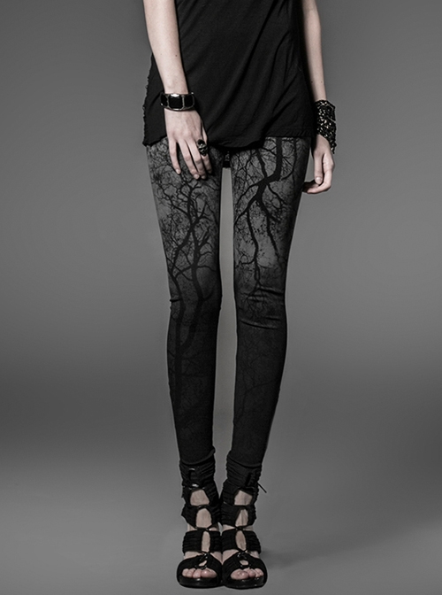 Dark Grey Gradient Female Skinny Pants With Branches Decoration