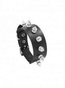 Black Non-Mainstream Personality Exaggerated Single-Row Rivet Punk Style Men's Leather Bracelet