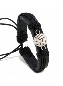 Simple Personality Bracelet With Black Hand-Woven Metal Volleyball Pattern
