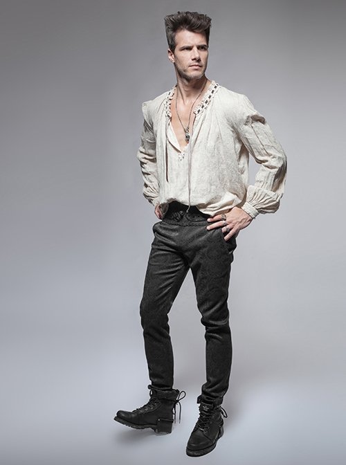 Daily Gothic Peacock Button Man Black Pants