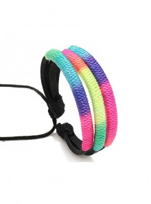 Colorful Handmade Tri-Layer Nylon Thread Woven Unisex Leather Bracelet