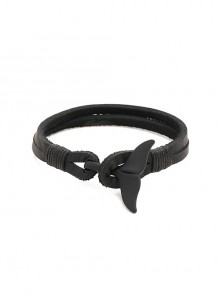 Fashion Simple Black Whale Tail Braided Men's Leather Bracelet