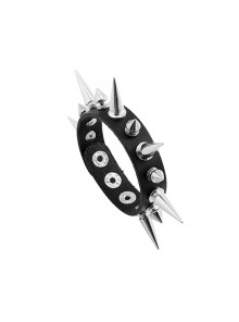 Black Exaggerated Personality Spike Rivet Men's Punk Style Leather Bracelet