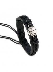 Black Simple Handwoven Metal Basketball Pattern Unisex Bracelet