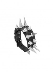 Exaggerated Double-Row Spiked Rivets Personality Punk Style Men's Bracelet