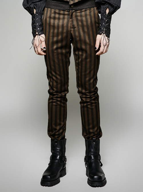 Steam Punk Black And Cofee Stripped Man Pants