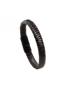 Personalized Hand-Woven Vintage Leather Black Brown Magnetic Buckle Men's Bracelet