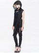 Black Punk Asymmetrical Hole Wool Knit Hooded Shawl
