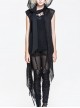 Black Punk Asymmetrical Hole Wool Knit Hooded Shawl