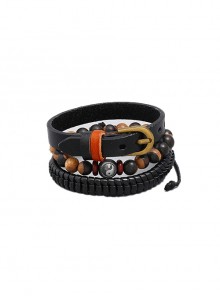 Black Personalized Vintage Woven Men's Three-Piece Leather Bracelet