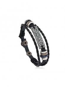 Fashion Simple Black Adjustable Couple Pattern Men's Leather Bracelet