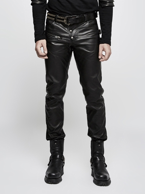 Steam Punk PU Leather Man Pants With Zipper