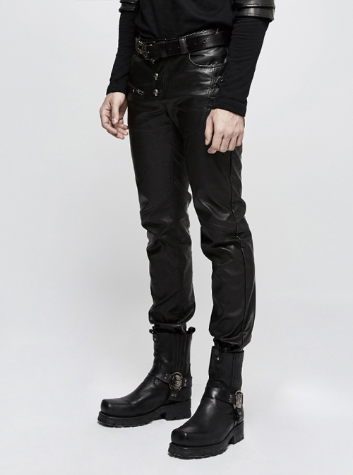 Steam Punk PU Leather Man Pants With Zipper