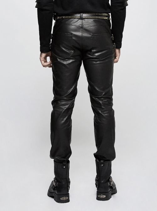 Steam Punk PU Leather Man Pants With Zipper