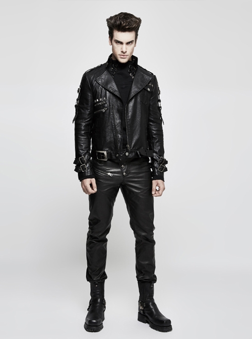 Steam Punk PU Leather Man Pants With Zipper