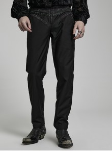Slim Fit Twill Black Woven Jacquard Collage Back Corded Gothic Men's Pants