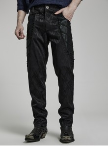 Slim Fit Black Woven Two-Sided Symmetric 3D Printed Gothic Jacquard Pants