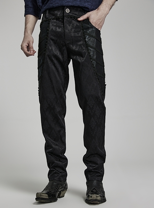 Slim Fit Black Woven Two-Sided Symmetric 3D Printed Gothic Jacquard Pants