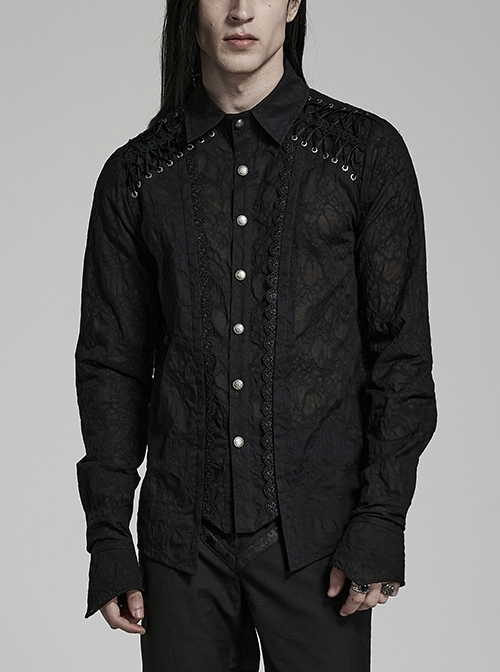 Lightweight Black Delicate Symmetrical Lace Shoulder String Gothic Daily Shirt