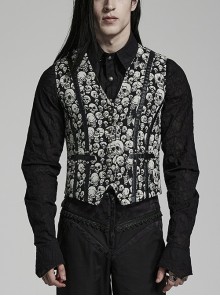 Symmetrical Pocket Black And White Contrast Jacquard Cutout Gothic Fitted Vest