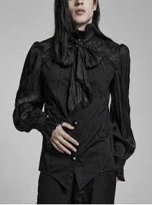 Pleated Woven Shoulder Paneled Delicate Lace Gothic Cage Shirt