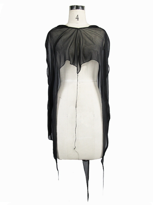 Black Punk 40d Spandex Mesh Long Wavy Sideline Hooded Bat Shawl