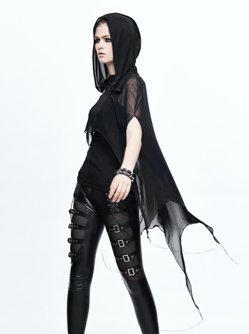 Black Punk 40d Spandex Mesh Long Wavy Sideline Hooded Bat Shawl