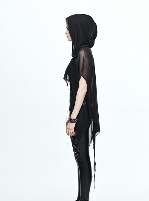 Black Punk 40d Spandex Mesh Long Wavy Sideline Hooded Bat Shawl