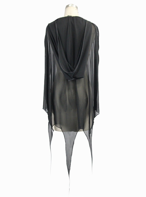 Black Punk 40d Spandex Mesh Long Wavy Sideline Hooded Bat Shawl