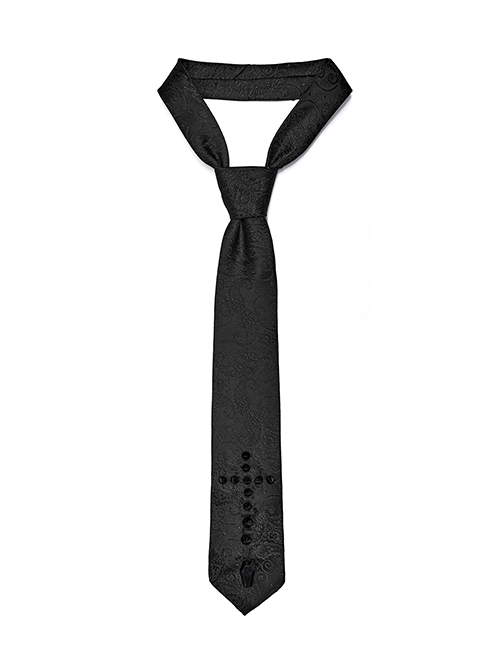 Elegant Noble Black Jacquard Woven Gloss Cross Spike Gothic Men's Tie