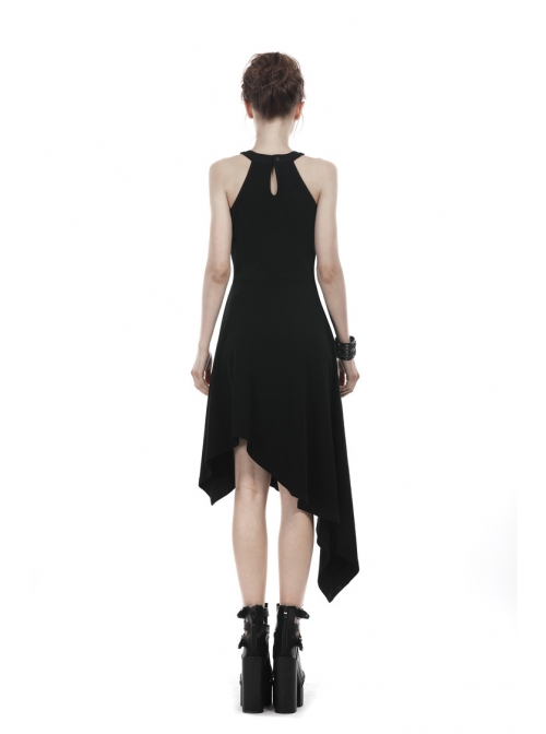 Black Off-Shoulder Metallic Leather Bandage Asymmetrical Hem Punk Dress