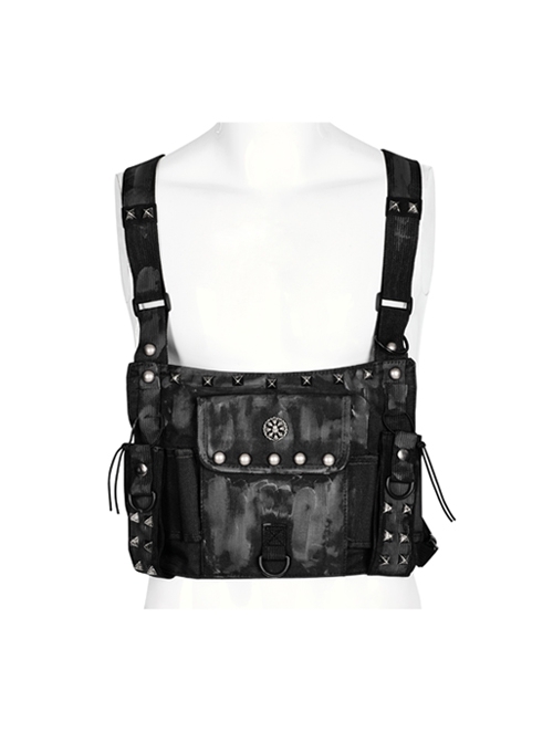 Cool And Handsome Functional Canvas Nylon Metal Stud Punk Style Doomsday Backpack