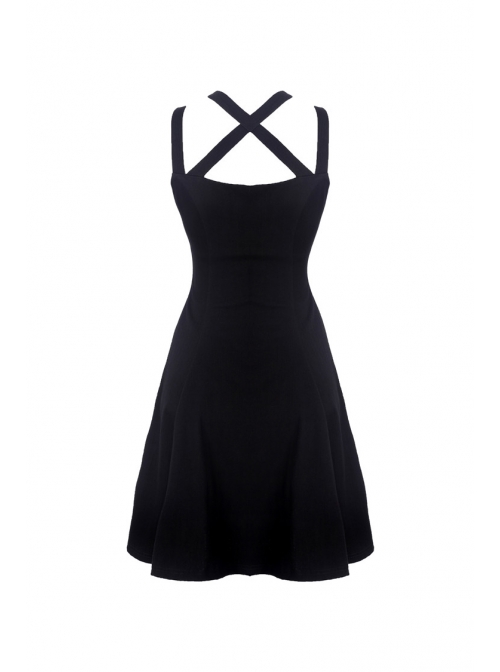 Black Metal Leather Bandage Halter Punk Dress
