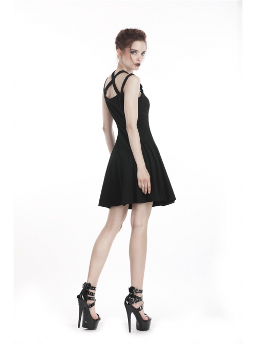 Black Metal Leather Bandage Halter Punk Dress