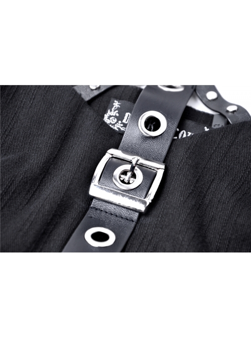 Black Metal Leather Bandage Halter Punk Dress