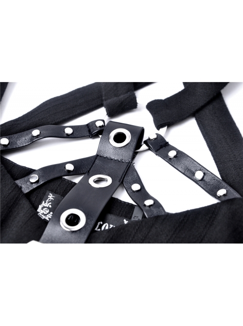 Black Metal Leather Bandage Halter Punk Dress