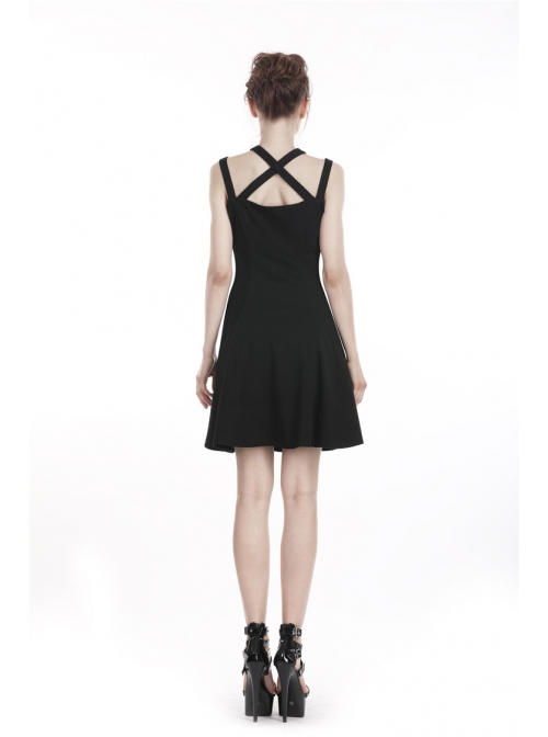 Black Metal Leather Bandage Halter Punk Dress