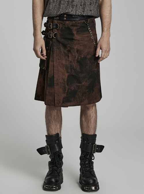 Black Coffee Color Mottled Print Three-Dimensional Activity Detachable Pocket Punk Style Skirt