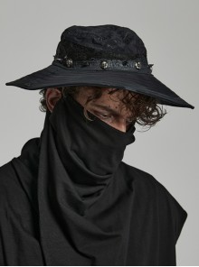 Foldable Brim Breathable Black Woven Panel Mesh Doomsday Punk Distressed Sun Hat