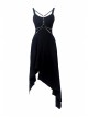 Black Rivet Studded Bandage Asymmetrical Hem Sling Punk Dress