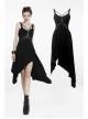Black Rivet Studded Bandage Asymmetrical Hem Sling Punk Dress